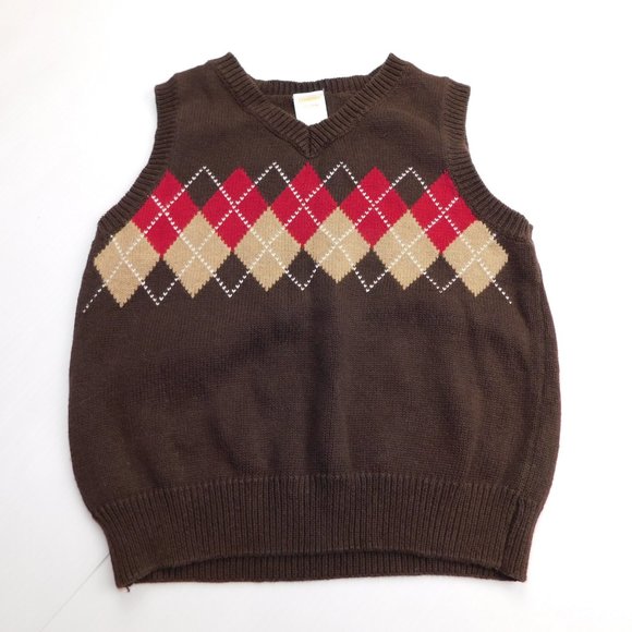 Gymboree Boys XS ( 3T - 4T ) Brown Red Tan Knit Pullover Argyle Sweater Vest - Picture 4 of 7